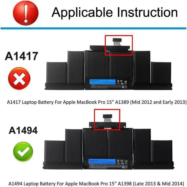 Alt view image 5 of 6 - Kingsener A1494 Laptop Battery for Apple MacBook Pro 15" A1398 Retina (Late 2013 & Mid 2014) ME293 ME294 11.26V 95Wh 8440mAh