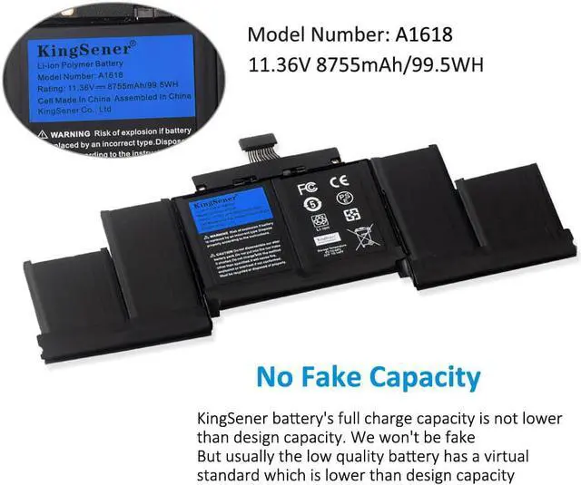 Alt view image 3 of 6 - Kingsener A1618 Laptop Battery For Apple MacBook Pro 15" A1398  Retina (2015 Version), 020-00079 MJLQ2LL/A MJLT2LL/A