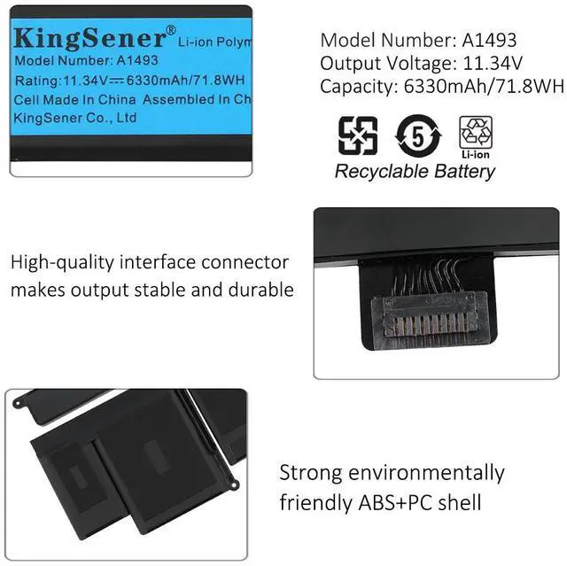 Alt view image 6 of 6 - Kingsener A1493 Laptop Battery for Apple A1502 ME864LL/A ME866LL/A; MacBook Pro 13" Retina Battery-Only for Late 2013, Mid 2014 Version