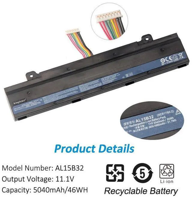 Alt view image 5 of 6 - Kingsener AL15B32 Laptop Battery For ACER Aspire V15 DG2 V5-591G V5-591 T5000-73CF T5000-50HZ N15Q12