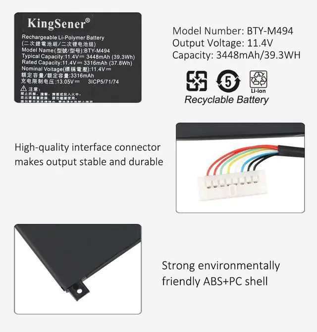Alt view image 6 of 7 - KingSener BTY-M494 3ICP5/71/74 Laptop Battery For MSI Modern 15 H C13M B13M Modern 14 C11M 39.3WH