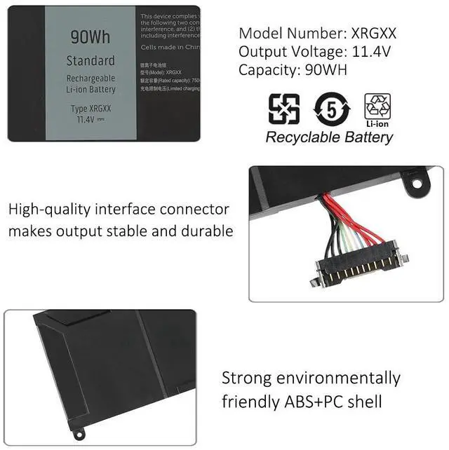 Alt view image 6 of 7 - Kingsener XRGXX Laptop Battery Replacement For DELL Alienware M15 M17 R1 ALW15M-D1735R R1725S R1735R G5 5590 G7 7590 7790 11.4V 90W