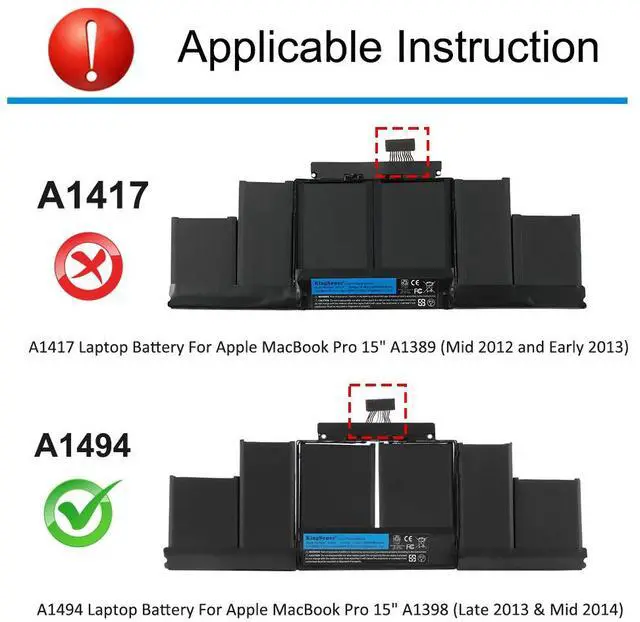 Alt view image 7 of 7 - Kingsener A1494 Laptop Battery for Apple MacBook Pro 15" A1398 Retina (Late 2013 & Mid 2014) ME293 ME294 11.26V 95Wh 8440mAh
