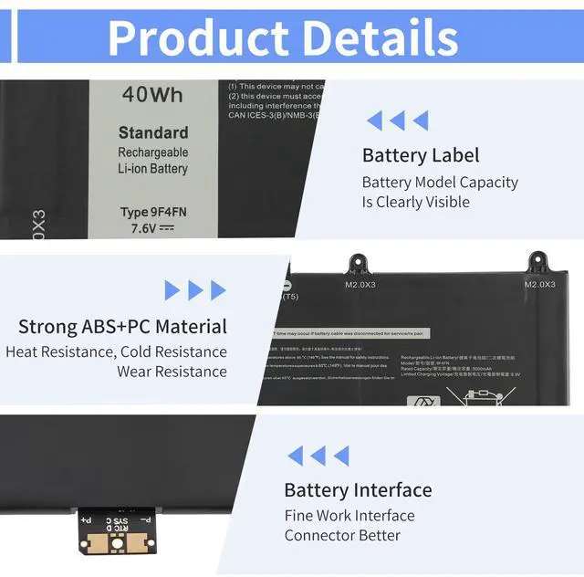 Alt view image 3 of 7 - KingSener 9F4FN Laptop Battery For Dell Latitude 7320 Detachable/Inspiron 14 3420 Series 2VKW9 2ICP4/79/112