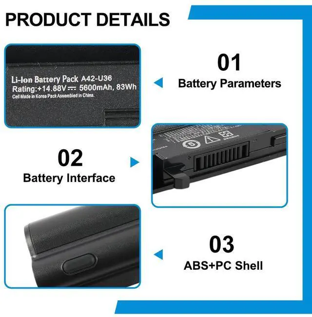 Alt view image 12 of 13 - KingSener A42-U36 Replacement Laptop Battery for ASUS U36 Series