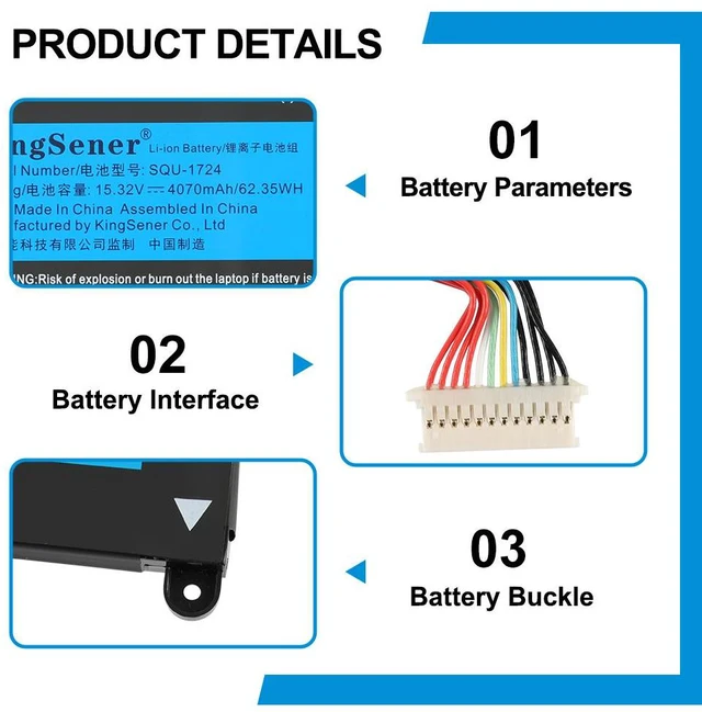 Alt view image 5 of 6 - Kingsener SQU-1723 Laptop Battery For GIGABYTE AORUS 15-XA 15-WA 15-W9 15-SA 15-X9 15-XA-F74CDW 15-XA-7FR5252W For THUNDEROBOT 911 Quanta