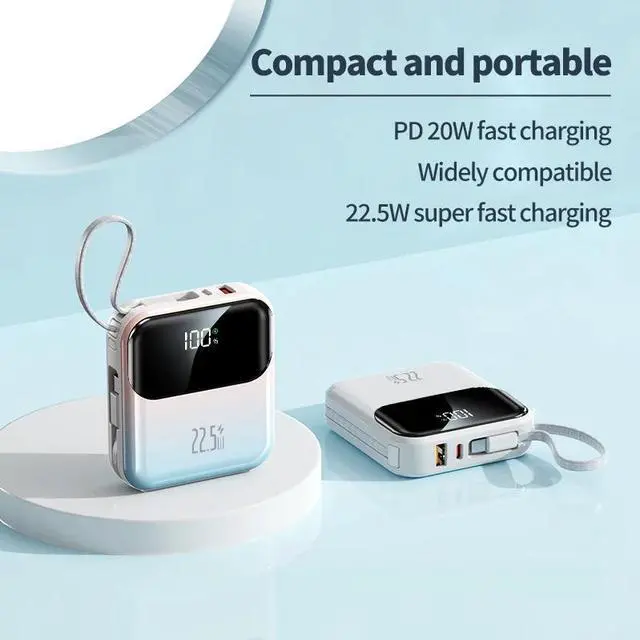Alt view image 4 of 7 - 20000mAh compact portable power bank, 22.5W super fast charging, with built-in charging cable