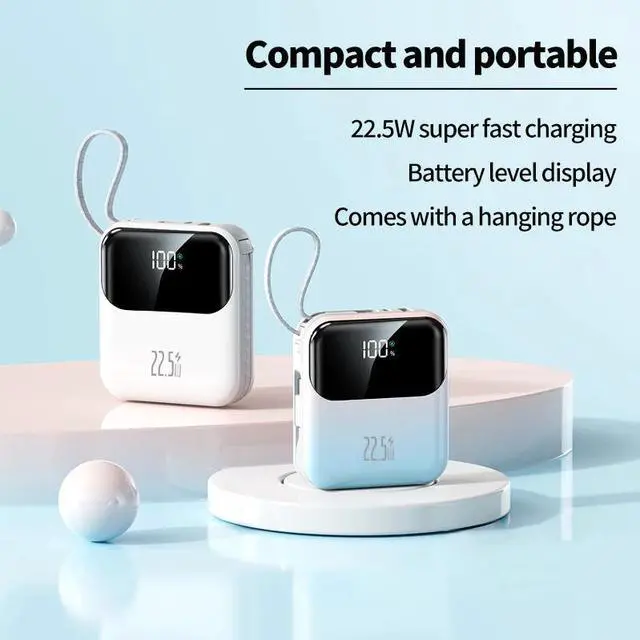 Alt view image 6 of 7 - 20000mAh compact portable power bank, 22.5W super fast charging, with built-in charging cable