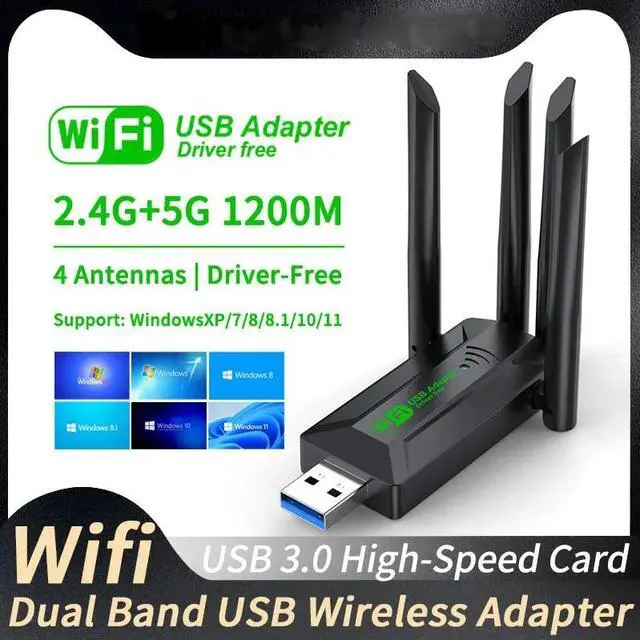 Alt view image 2 of 6 - Original 4 Antennas 1200Mbps WiFi USB 3.0 Adapter 2.4G/5GHZ Dual Band WiFi Dongle Wireless Network Card 802.11AC For Win 10/11