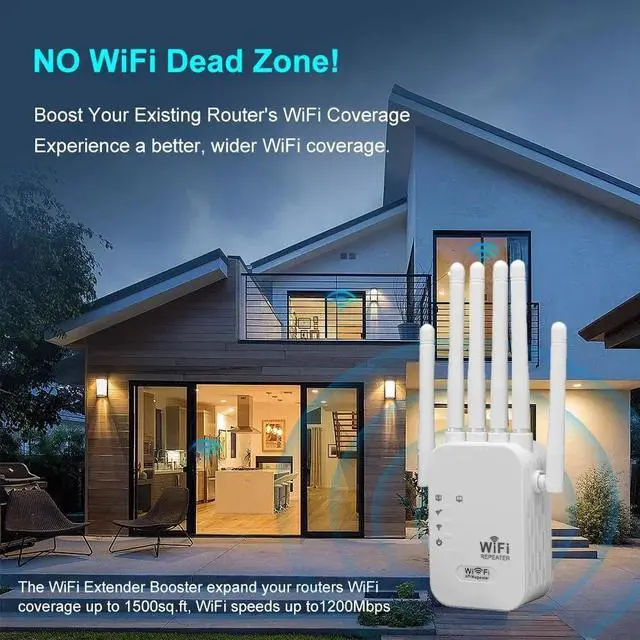 Alt view image 3 of 6 - 1200Mbps Wifi Repeater Dual Band 2.4G 5G Network Range Extender Signal Booster Amplifier 6Antenna Wireless WiFi Router