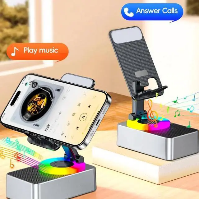 Alt view image 2 of 6 - 2025 New Bluetooth-compatible Audio Power Phone Holder Rotating Phone Stand with Wireless Speaker Foldable Adjustable Cell Phone Stand