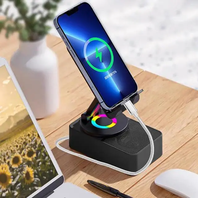Alt view image 4 of 6 - 2025 New Bluetooth-compatible Audio Power Phone Holder Rotating Phone Stand with Wireless Speaker Foldable Adjustable Cell Phone Stand