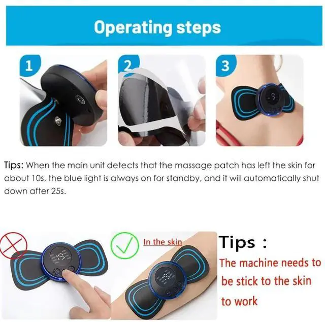 Alt view image 7 of 7 - EMS Neck Massage Electric Massager Cervical Neck Back Patch 8 Mode Pulse Muscle Stimulator Portable Relief Pain