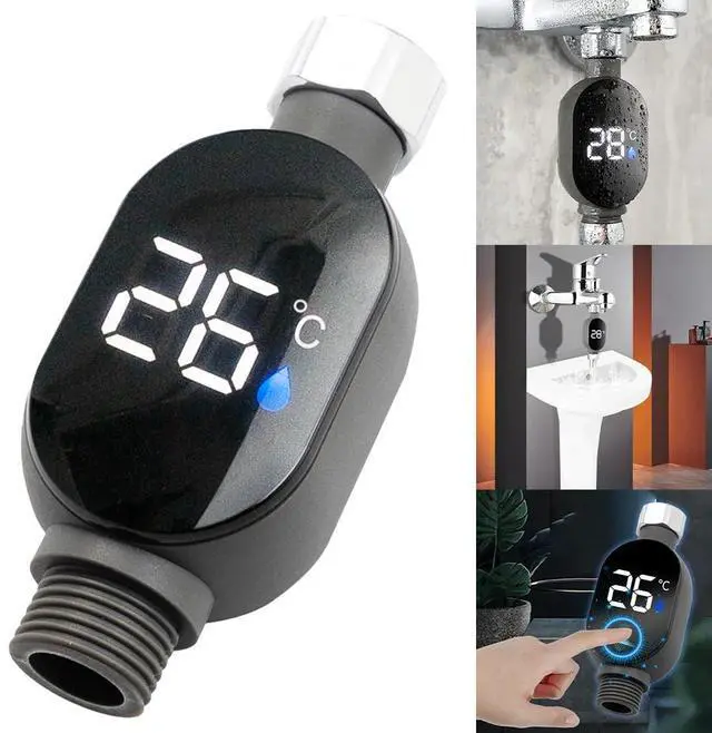 Alt view image 4 of 6 - 1pc Shower Water Thermometer LED Display 0~99 Bath Thermostat Intelligent Touch Activation Temperature Measurement Bathroom