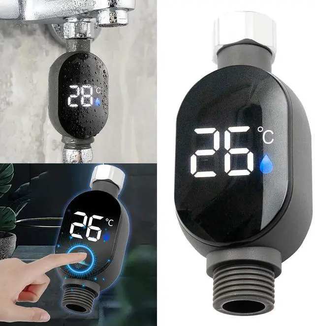 Alt view image 5 of 6 - 1pc Shower Water Thermometer LED Display 0~99 Bath Thermostat Intelligent Touch Activation Temperature Measurement Bathroom