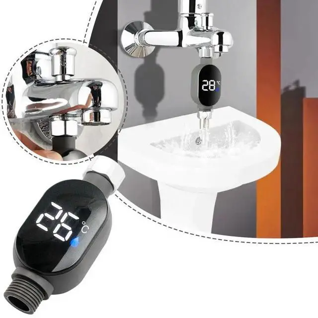 Alt view image 6 of 7 - Black Bathroom Led Display 0~99 Home Water Shower Thermometer Water Accurate Temperature Measurement Smart Meter Bathroom