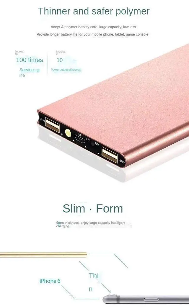 Alt view image 5 of 6 - Power Bank 10000mAh Portable Charger PowerBank Ultra-thin Fast Charger External Backup Battery