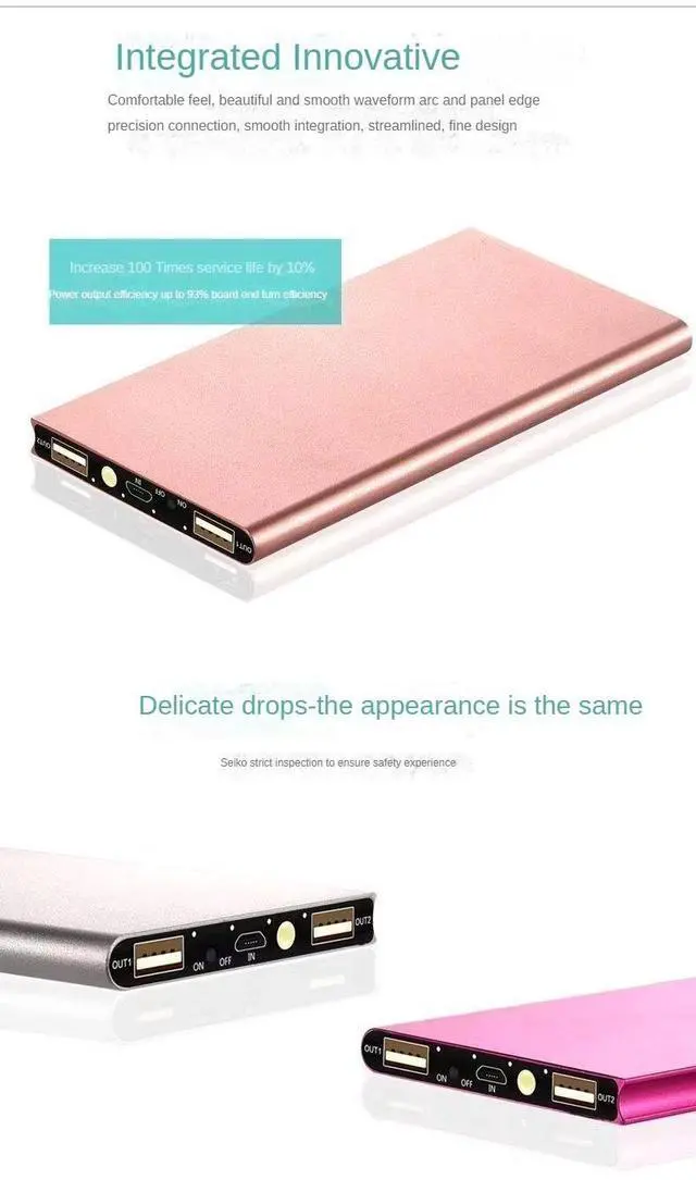 Alt view image 3 of 6 - Power Bank 10000mAh Portable Charger PowerBank Ultra-thin Fast Charger External Backup Battery