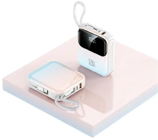 Main image of 20000mAh compact portable power bank, 22.5W super fast charging, with built-in charging cable