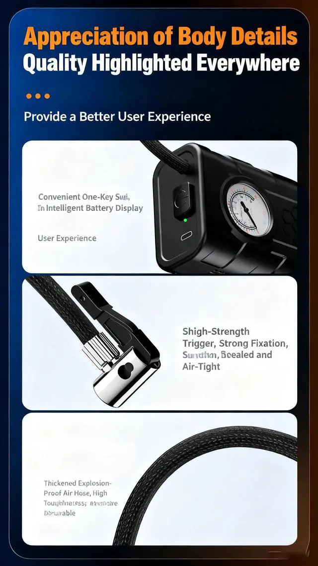 Alt view image 4 of 6 - Wireless vehicle air pump. Intelligent AI vehicle wireless air pump. High-power portable charging and inflating cylinder. Small car and electric vehicle fully automatic inflating pump