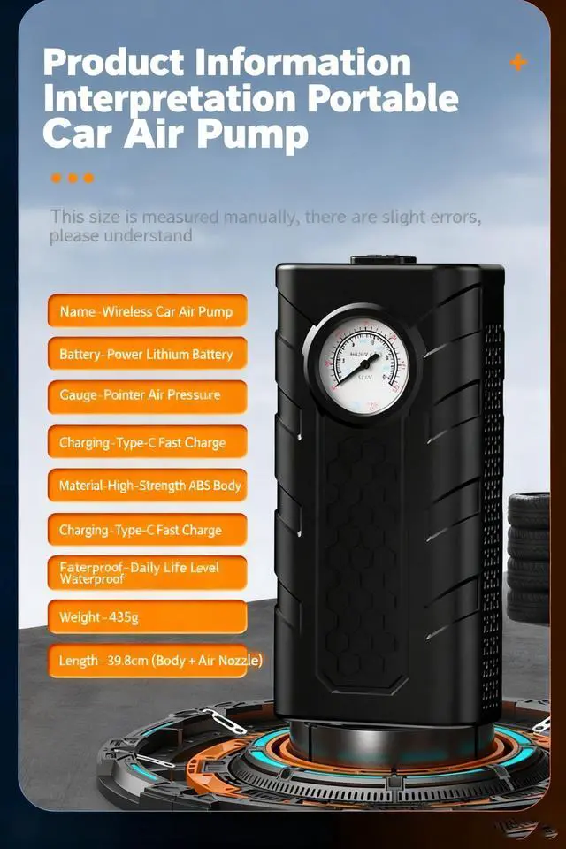 Alt view image 3 of 6 - Wireless vehicle air pump. Intelligent AI vehicle wireless air pump. High-power portable charging and inflating cylinder. Small car and electric vehicle fully automatic inflating pump