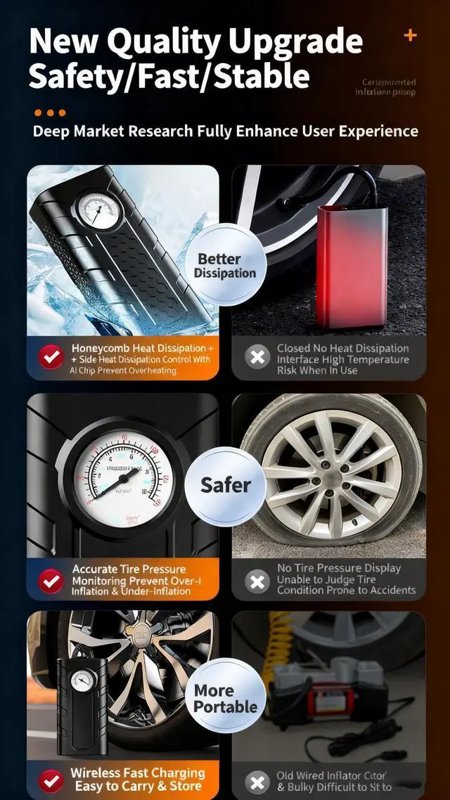 Alt view image 6 of 6 - Wireless vehicle air pump. Intelligent AI vehicle wireless air pump. High-power portable charging and inflating cylinder. Small car and electric vehicle fully automatic inflating pump