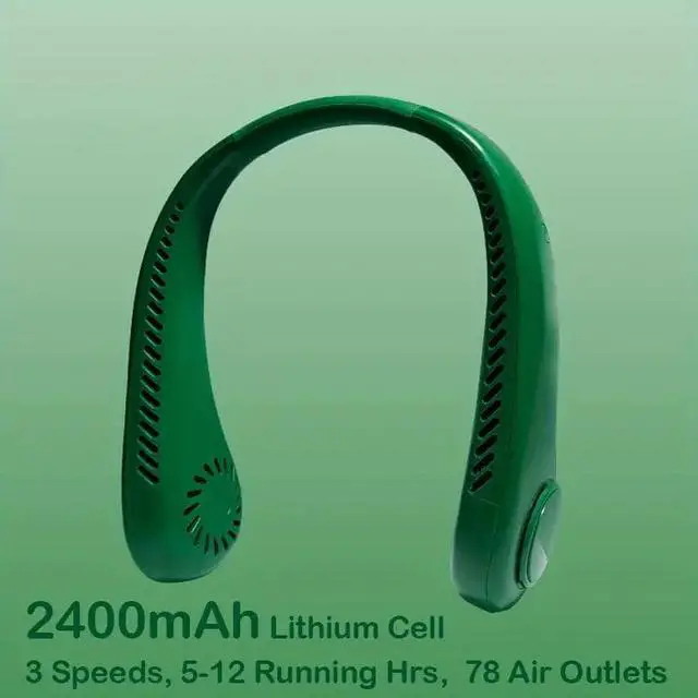 Main image of Aessdcan 2PC Portable Bladeless Neck Fan - 360° Cooling Wearable Personal Fan - Leafless, Rechargeable, USB Powered, 3 Speed - Perfect Gift for Birthdays, Easter, Boys & Girlfriends Green 2400mAh