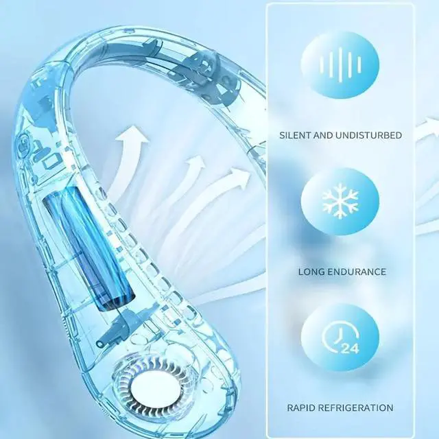Alt view image 7 of 7 - Aessdcan 2PC Portable Bladeless Neck Fan - 360° Cooling Wearable Personal Fan - Leafless, Rechargeable, USB Powered, 3 Speed - Perfect Gift for Birthdays, Easter, Boys & Girlfriends Green 2400mAh