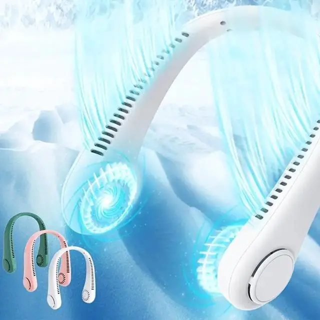 Alt view image 3 of 7 - Aessdcan 2PC Portable Bladeless Neck Fan - 360° Cooling Wearable Personal Fan - Leafless, Rechargeable, USB Powered, 3 Speed - Perfect Gift for Birthdays, Easter, Boys & Girlfriends Green 2400mAh