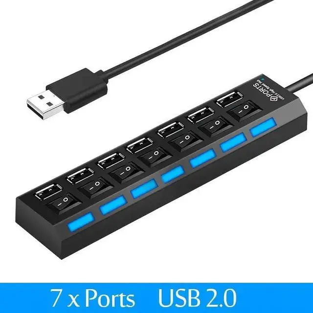 Alt view image 6 of 7 - Aessdcan 2pc 7-Port USB 3.0 HUB Splitter With LED Power Indicator And Switch (30CM Cable)-USB 3.0 4 Ports USB 3.0 7 Ports