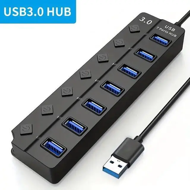 Main image of Aessdcan 2pc 7-Port USB 3.0 HUB Splitter With LED Power Indicator And Switch (30CM Cable)-USB 3.0 4 Ports USB 3.0 7 Ports