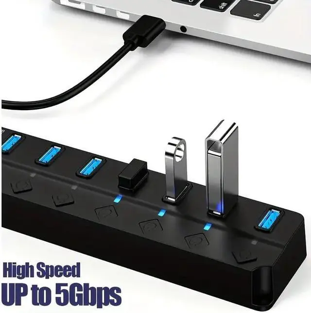 Alt view image 5 of 7 - Aessdcan 2pc 7-Port USB 3.0 HUB Splitter With LED Power Indicator And Switch (30CM Cable)-USB 3.0 4 Ports USB 3.0 7 Ports