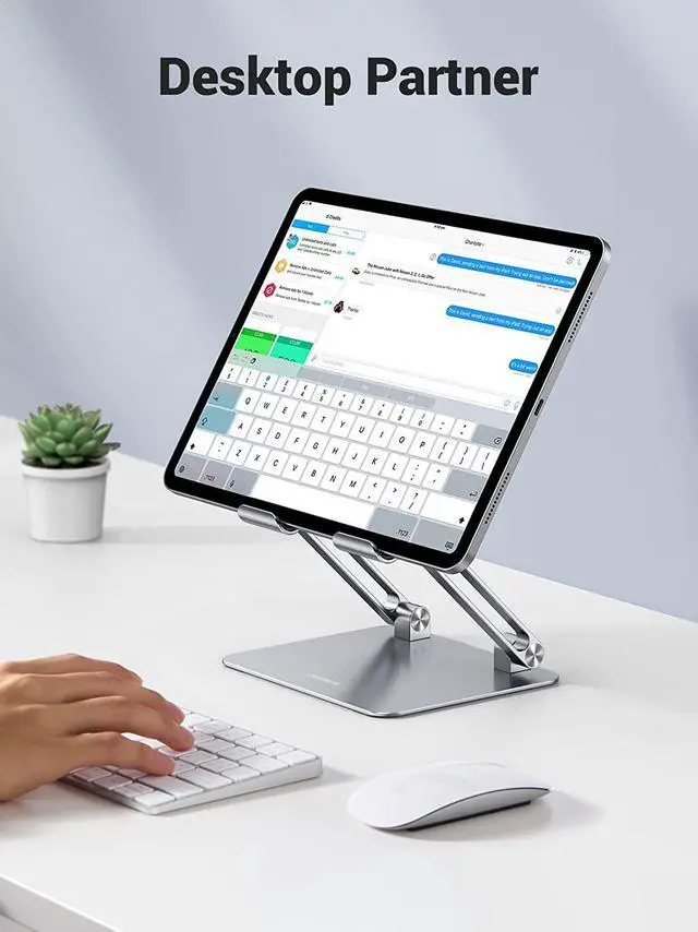 Alt view image 3 of 6 - UGREEN Tablet Stand Holder for Desk Dual Rod Support Aluminum Desktop Tablet Holder Adjustable Foldable Dock Multi-Angle Riser Compatible with ipad pro 12.9, 9.7, 10.5, ipad air Mini 4 3 2 Silver
