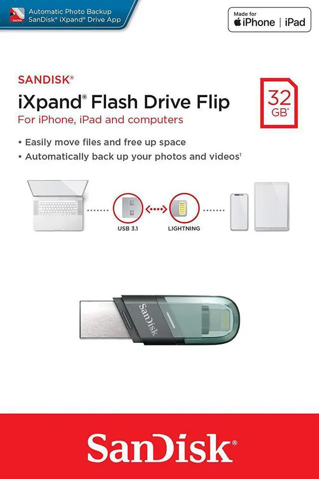 Main image of Sandisk iXpand Flash Drive Flip (32GB, SDIX90N-032G-GN6NN, Black)