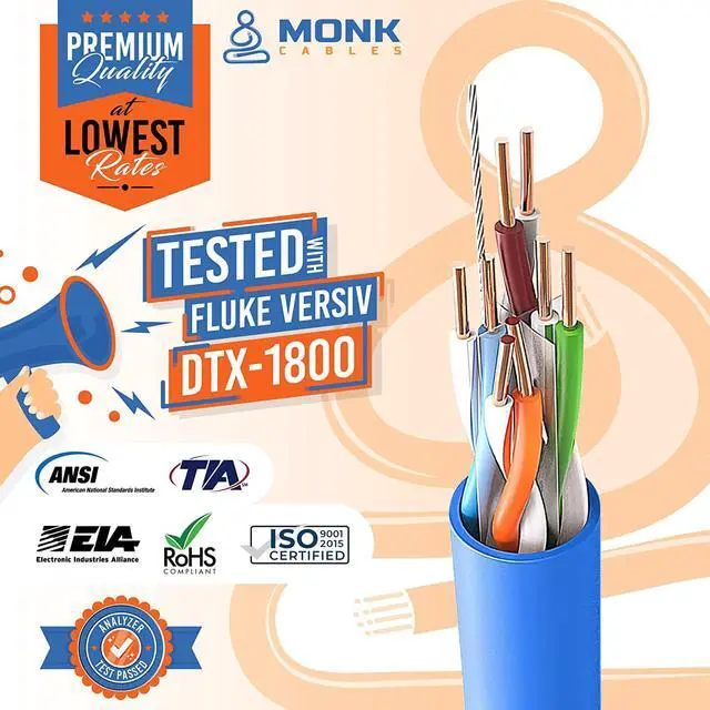Alt view image 3 of 7 - CAT6 Plenum (CMP) 1000ft Bulk Ethernet Cable | 100% Pure Solid Bare Copper | 550MHz, 23AWG, 4Pair UTP 10GB Internet Cable Blue