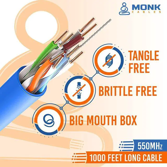 Alt view image 4 of 7 - CAT6 Plenum (CMP) 1000ft Bulk Ethernet Cable | 100% Pure Solid Bare Copper | 550MHz, 23AWG, 4Pair UTP 10GB Internet Cable Blue