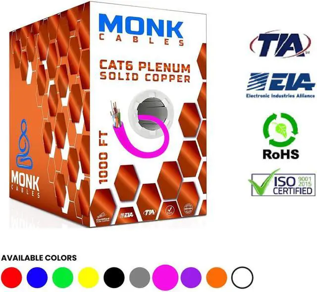 Main image of CAT6 Plenum (CMP) 1000ft Bulk Ethernet Cable | 100% Pure Solid Bare Copper | 550MHz, 23AWG, 4Pair UTP 10GB Internet Cable Pink