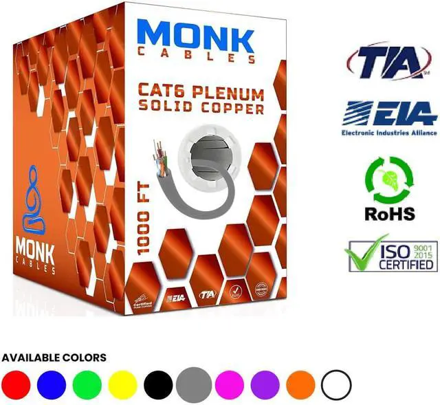 Main image of CAT6 Plenum (CMP) 1000ft Bulk Ethernet Cable | 100% Pure Solid Bare Copper | 550MHz, 23AWG, 4Pair UTP 10GB Internet Cable Gray