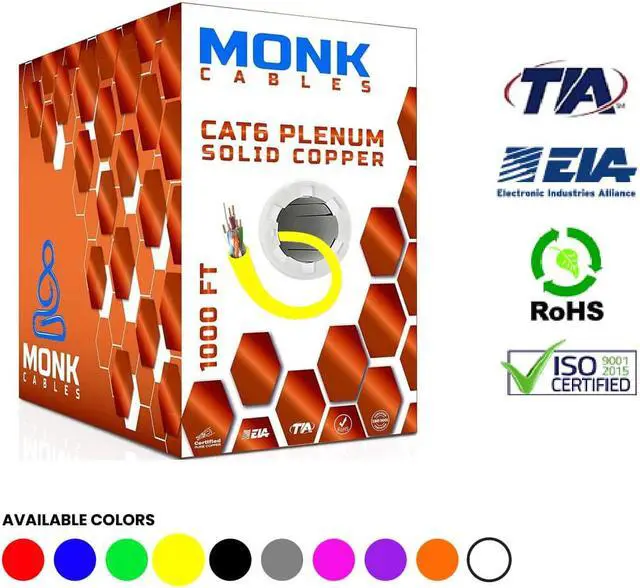 Main image of CAT6 Plenum (CMP) 1000ft Bulk Ethernet Cable | 100% Pure Solid Bare Copper | 550MHz, 23AWG, 4Pair UTP 10GB Internet Cable Yellow