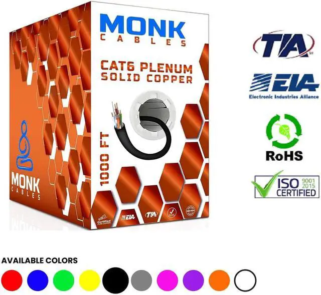 Main image of CAT6 Plenum (CMP) 1000ft Bulk Ethernet Cable | 100% Pure Solid Bare Copper | 550MHz, 23AWG, 4Pair UTP 10GB Internet Cable Black