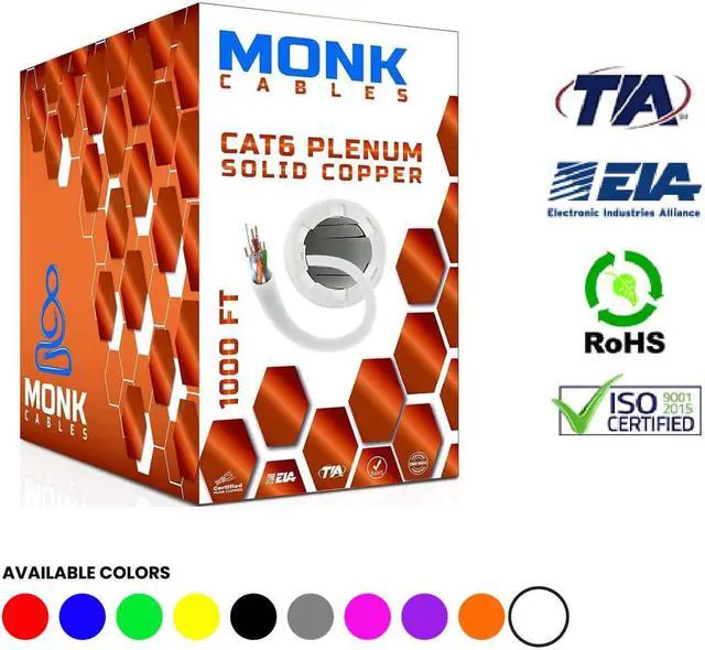 Main image of CAT6 Plenum (CMP) 1000ft Bulk Ethernet Cable | 100% Pure Solid Bare Copper | 550MHz, 23AWG, 4Pair UTP 10GB Internet Cable White