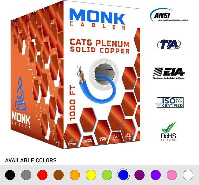 Main image of CAT6 Plenum (CMP) 1000ft Bulk Ethernet Cable | 100% Pure Solid Bare Copper | 550MHz, 23AWG, 4Pair UTP 10GB Internet Cable Blue