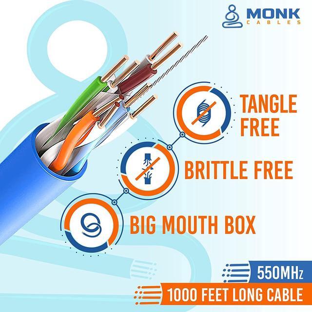 Alt view image 3 of 6 - CAT6 Plenum Cable | Solid Internet Wire | CMP Plenum Rated | 23AWG 550MHz UTP | Network Ethernet Cable Bulk Blue 900ft