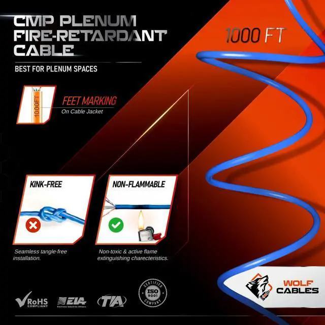 Alt view image 5 of 7 - CAT6 Plenum Cable 1000ft UTP 23AWG 550MHz Bulk DSX-8000 High Certified Performance Black