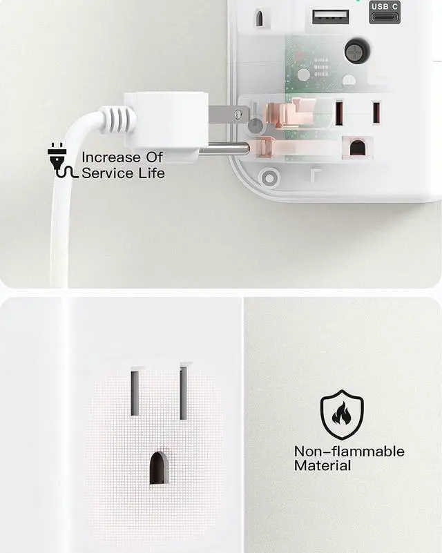 Alt view image 7 of 7 - Mifaso 9 IN 1 Wall Outlet Extender with USB Ports Outlet Splitter Surge Protector USB Wall Charger with 5 Outlet Extender and 3 USB Ports 1 USB C Outlet 3-Sided Power Strip Multi Plug Outlets
