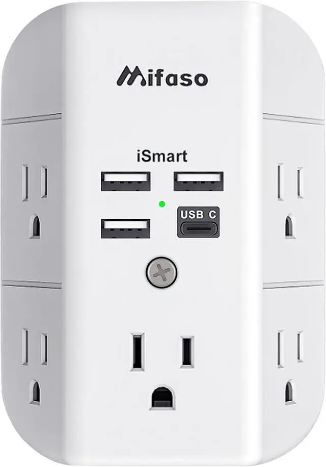 Main image of Mifaso 9 IN 1 Wall Outlet Extender with USB Ports Outlet Splitter Surge Protector USB Wall Charger with 5 Outlet Extender and 3 USB Ports 1 USB C Outlet 3-Sided Power Strip Multi Plug Outlets