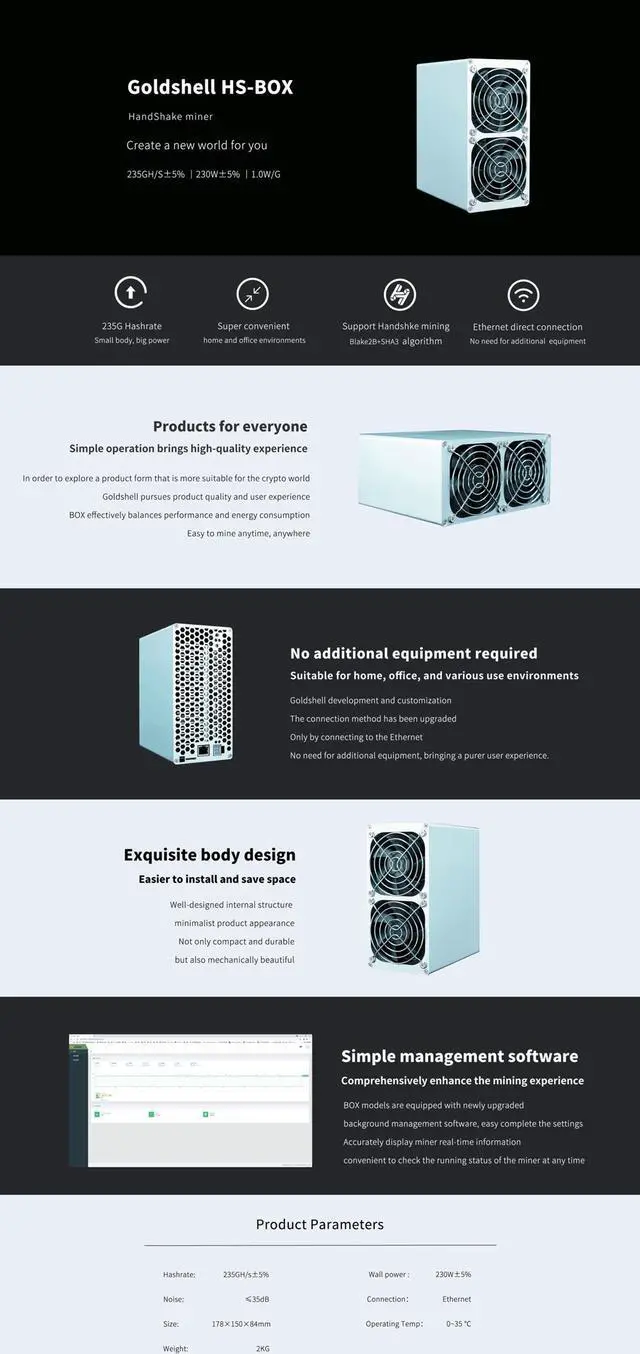 Alt view image 2 of 5 - Asic Miners Goldshell HS-BOX No PSU HNSB Mining Machine Low Noise Small Machine Goldshell HS BOX