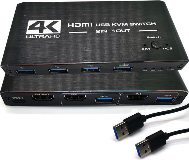 HDMI KVM Switch, 4K@60Hz 2x1 HDMI2.0 Ports + 3X USB KVM Ports, Share 2