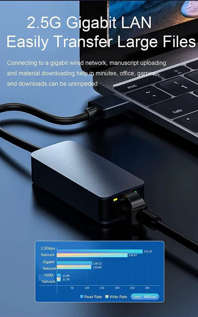 Alt view image 2 of 7 - USB Type C 3.1 to 2.5G Gigabit Ethernet Network Adapter USB Type C to 2.5 Gigabit Network RJ45 LAN 2.5Gbps Converter Compatible for MacBook Air/Pro iPad HP Surface Dell Windows (Type-C 3.1 Interface)