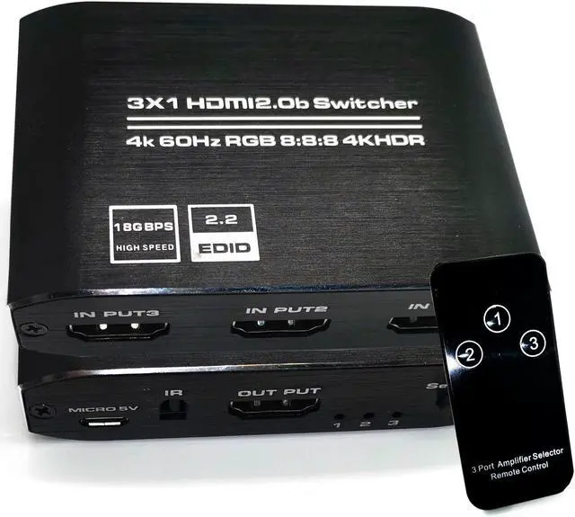 Main image of HDMI Switch 4K@60Hz HDMI Splitter,HDMI 2.0 Switcher 3 in 1 Out,HDMI Switch with IR Remote Control,Support HDCP 2.2 4K@60Hz HDR 3D HD1080P,for PS5 PS4 Xbox Blu-Ray Player Roku HDTV Fire Stick Switch